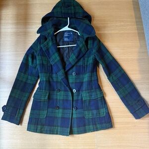 American Eagle Outfitters green and Blue plaid coat